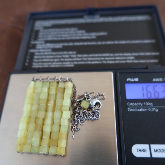 Light green jade square beads &sterling silver Sherzada necklace pendant 14"-17" - Picture 16 of 16